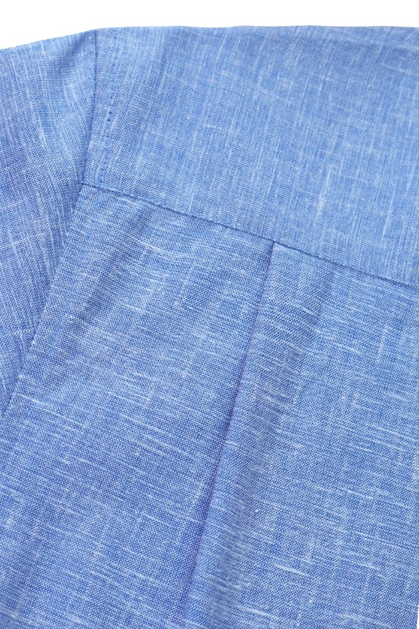 Guayamisa Manga Corta De Lino Azul Jaspe Con Alforza Para Hombre